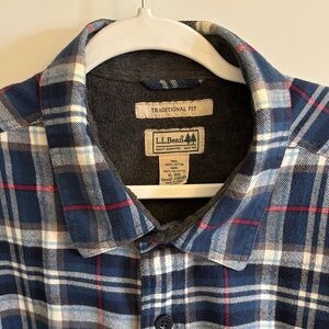 L.L. Bean Blue and White Plaid Button-Down Shirt with Red Accents